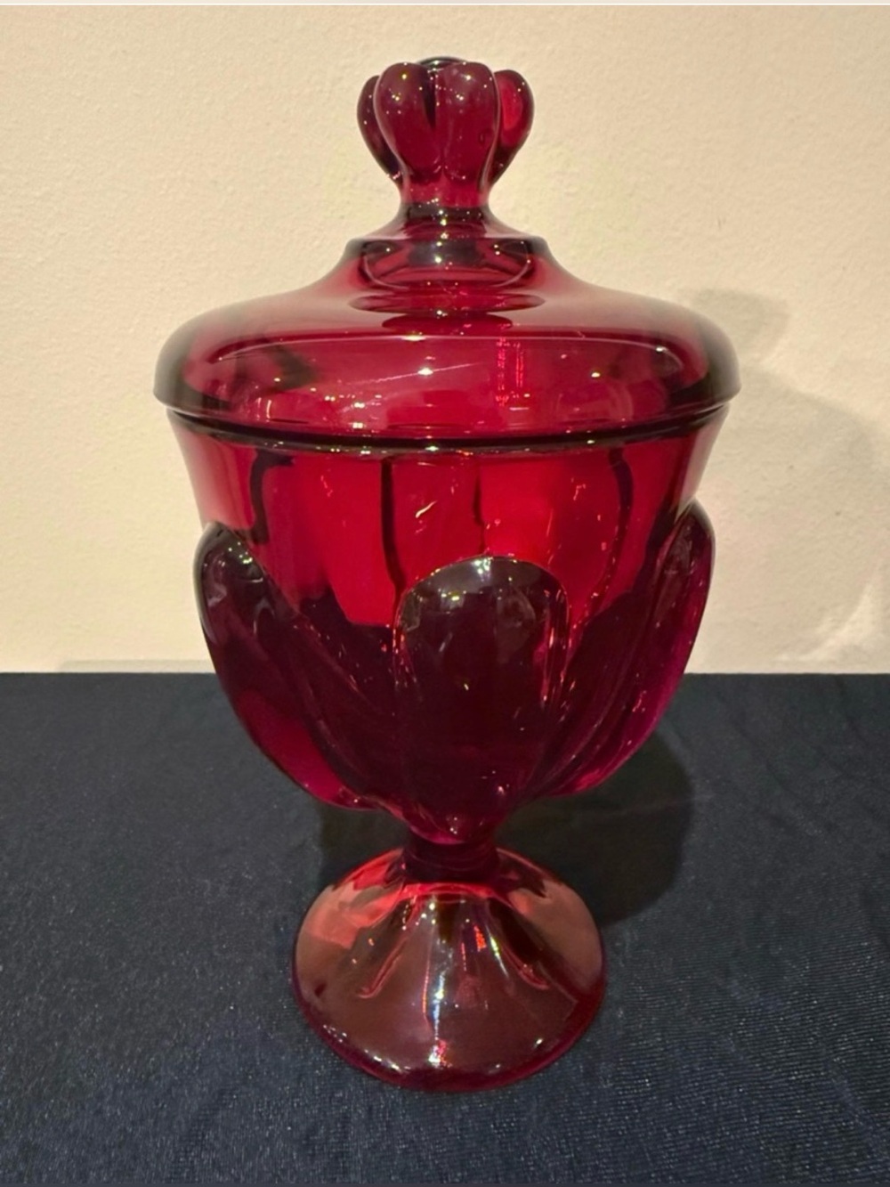 Viking Glass Ruby Red Yesteryear Bullseye Covered Candy Dish Vintage MCM